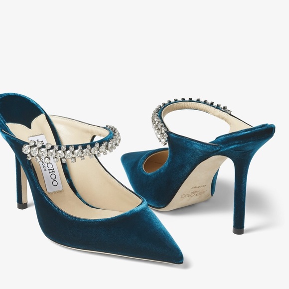 New Jimmy Choo Bing 100 Dragonfly Velvet Pumps with Crystal Strap 37 $995 - Picture 4 of 10